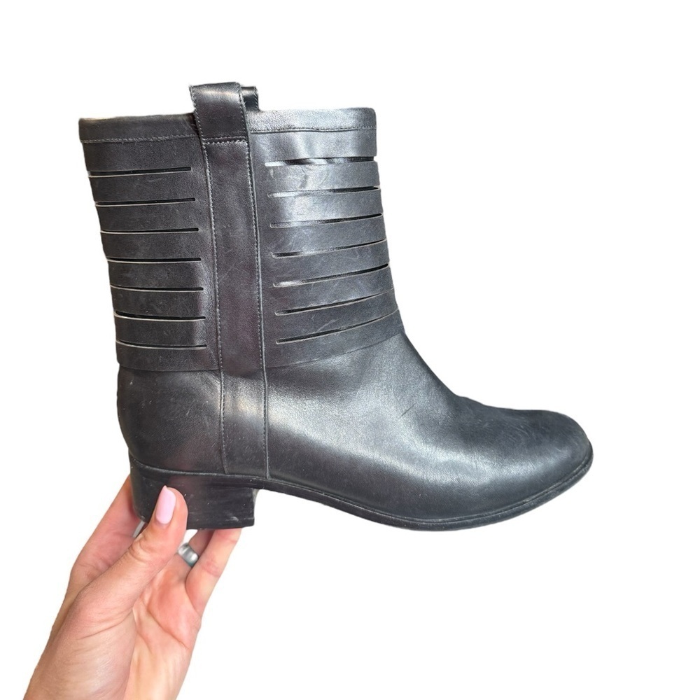 Cole Haan x Maria Sharapova Black Leather Moto Boots 7B Strappy w/ Nike Air Sole